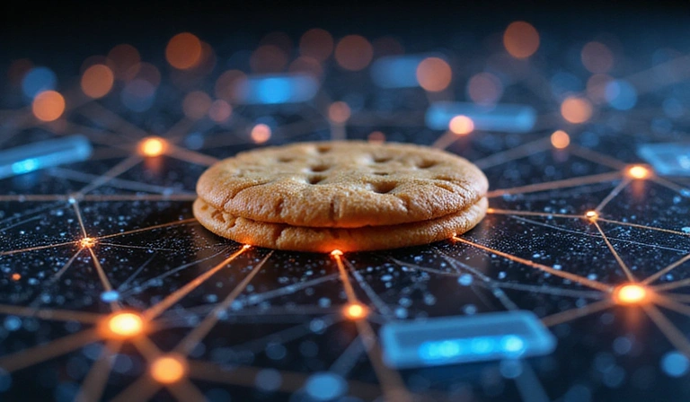 Illustration of various types of cookies in digital form, representing data and tracking.