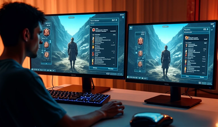 A split screen showing a gamer's progress on PC on one side and the same progress on a console on the other, representing cross-progression